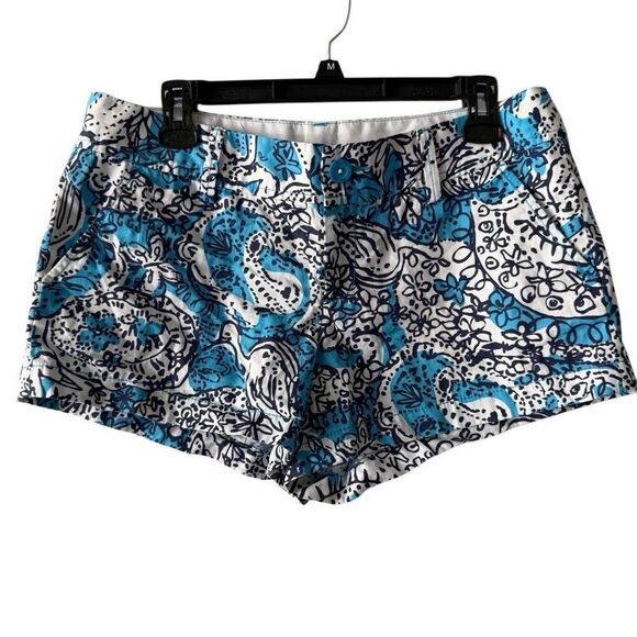 Lilly Pulitzer Womens Walsh Chino Shorts Blue White Floral Pockets Cotton size 8 - Picture 1 of 5